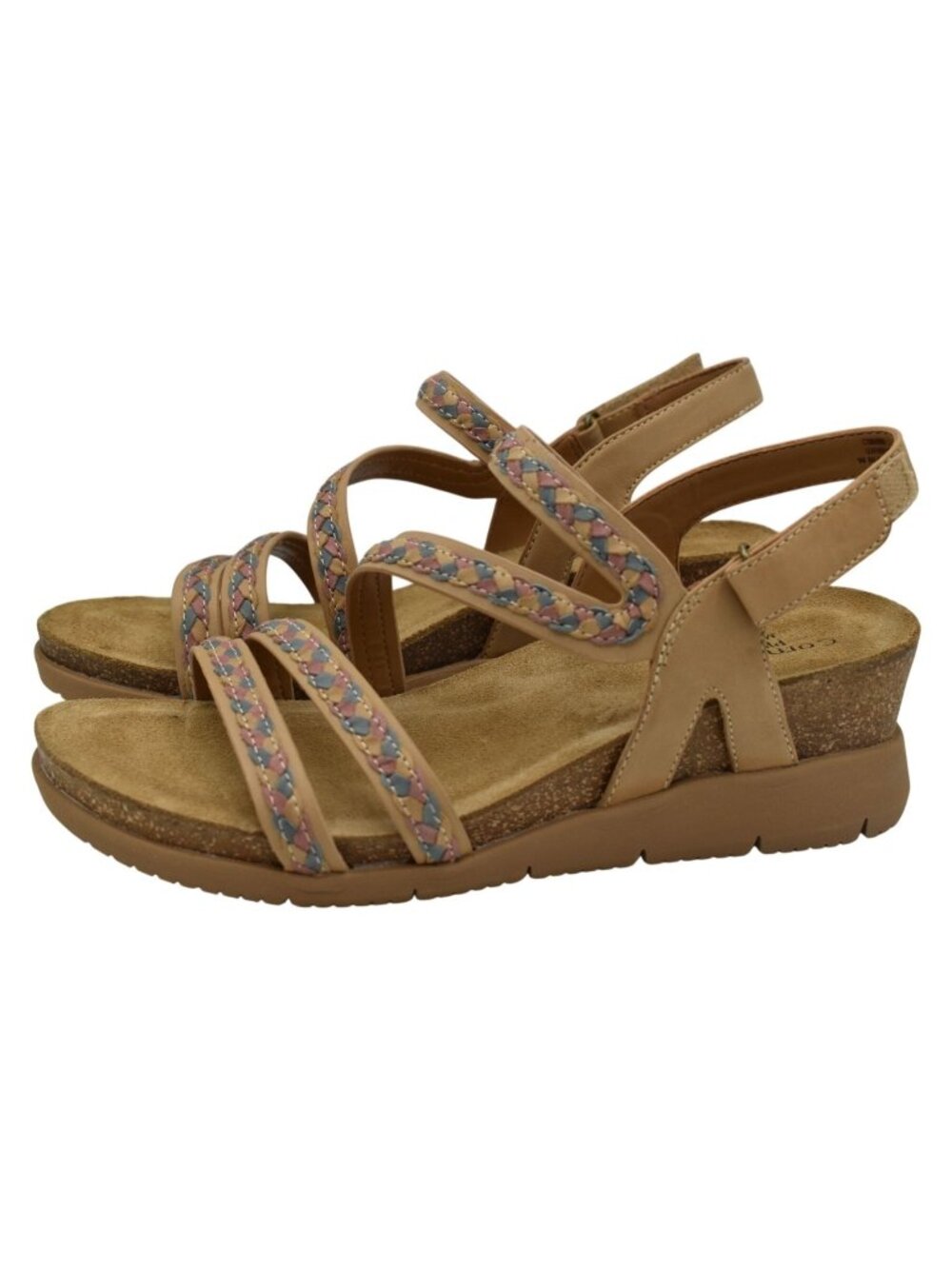 Comfortiva Women 9 Silvia Caramel Multi Color Leather Wedge Strappy Sandal Shoes